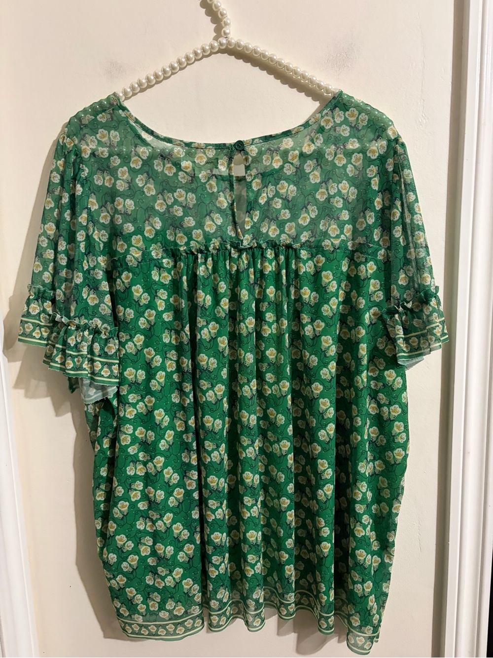 Max Studio Green Floral Ruffle Sleeve Blouse - Picture 7 of 10
